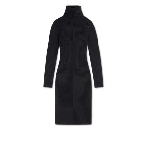 Dámské Šaty Tom Ford Vlna Rib Midi Černé | 594023-DJI