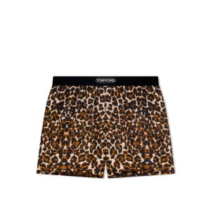 Dámské Župany Tom Ford Reflected Leopard Pattern Silk Satin Černé Béžový | 621437-HIJ